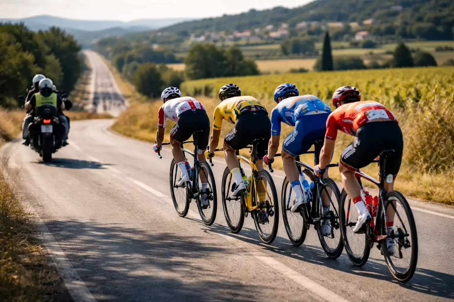 Grupo de ciclistas escapados en fuga durante una etapa